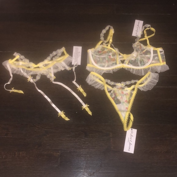 For Love & Lemons lingerie set summer loving garter belt, bra, thong Sz M NWT - Picture 5 of 9